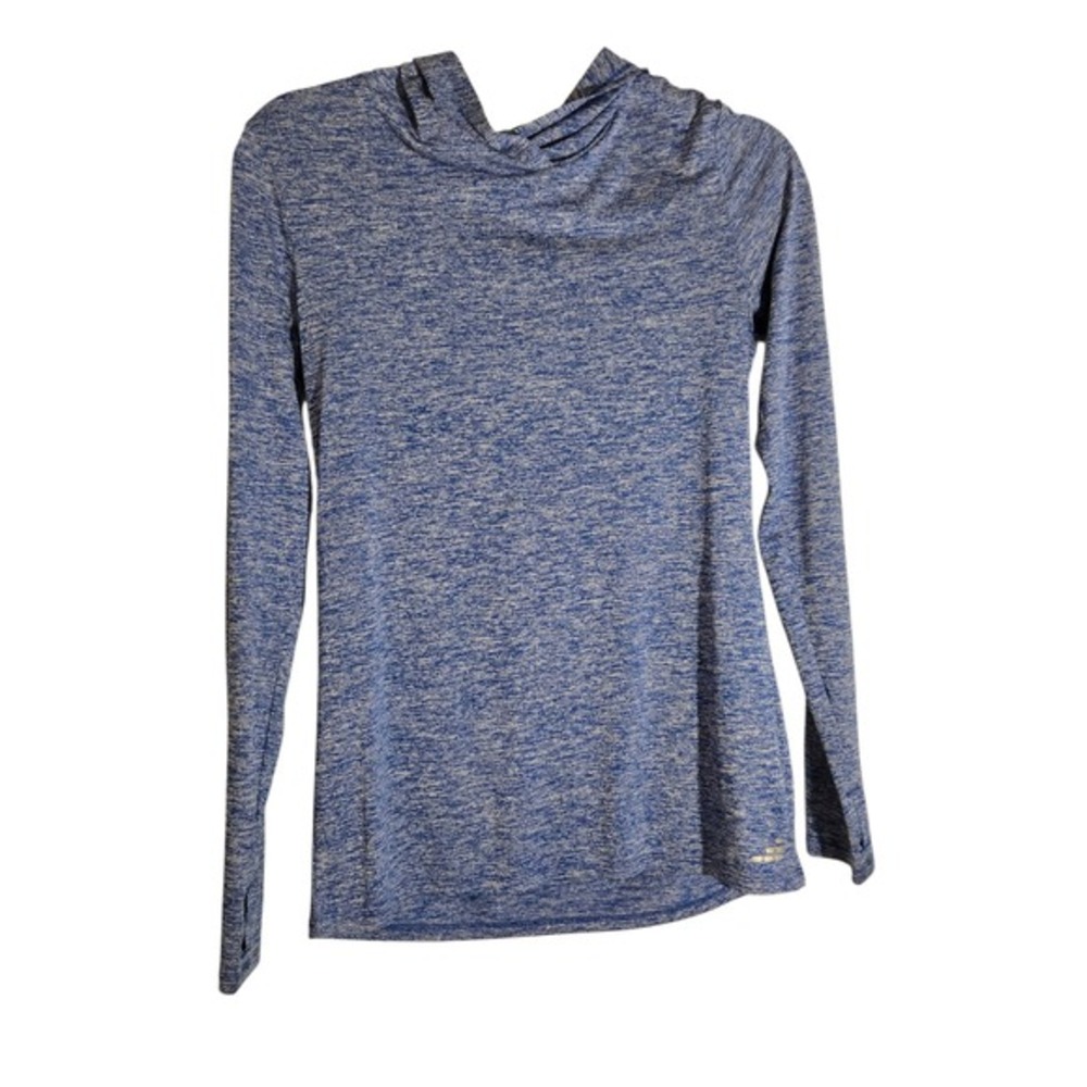 BCG Women's Blue Heathered Hoodie Long Sleeve Thumbhole Athletic Top Size S